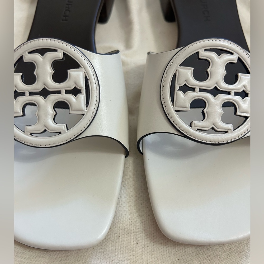 Tory Burch Bombe Miller Slide in sz. 11 White and Dark Brown - Picture 8 of 13